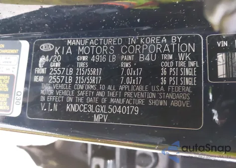 2020 Kia Niro Ev Ex Premium z USA, uszkodzony, nr VIN KNDCE3LGXL5040179